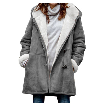 Winter Button Coat Fashion Warm Hooded Jacket With Pockets Women's Clothing