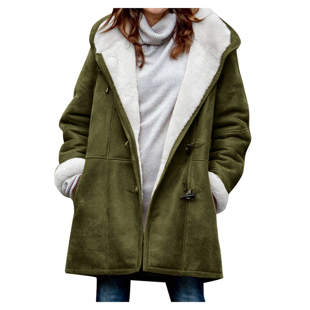 Winter Button Coat Fashion Warm Hooded Jacket With Pockets Women's Clothing