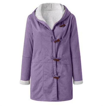 Winter Button Coat Fashion Warm Hooded Jacket With Pockets Women's Clothing